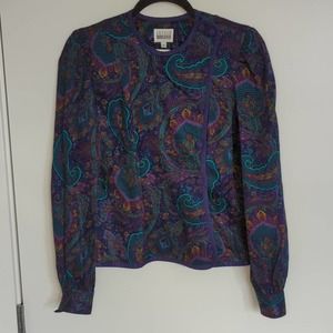 Vtg Leslie Fay Women’s Blouse Scarf Set Long Sleeve Button Up Paisley